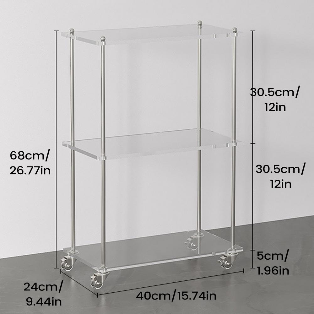Acryl Barwagen 3-stöckig Haushalts-Lagerregal Bar Rollbarer Lagerwagen Für Zuhause Wohnung Wohnzimmer Küche Badezimmer Arbeitszimmer weiß