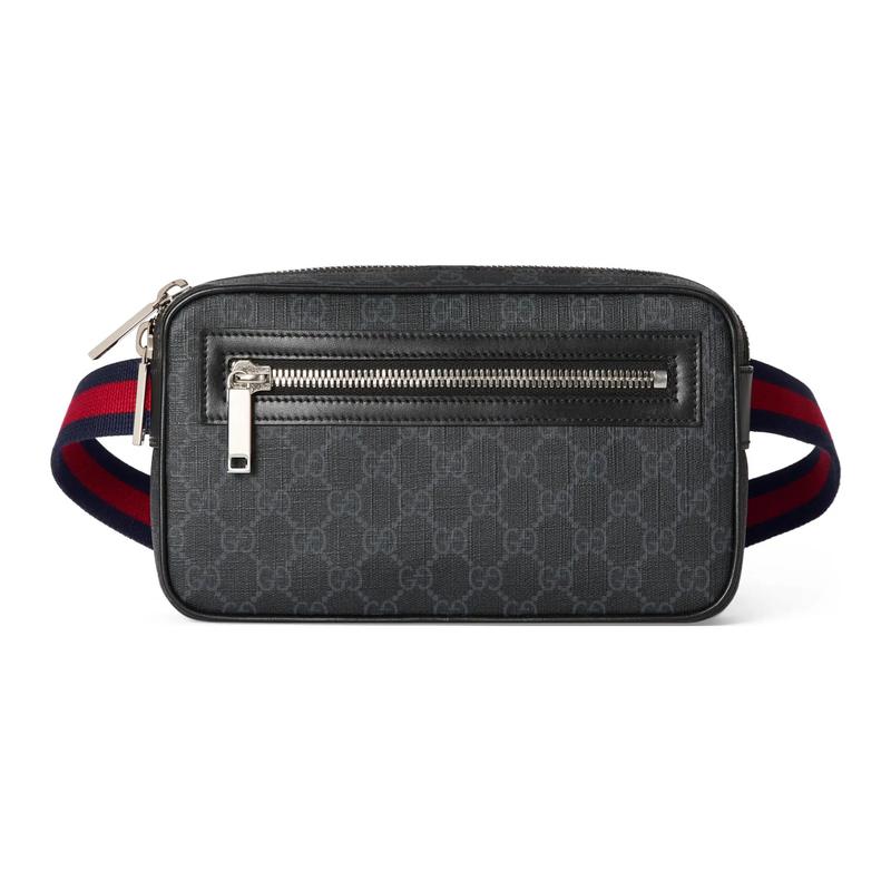 Gucci GG Supreme verstellbare Tasche mit Reißverschluss Canvas und Leder Bauchtasche Herren Schwarz schwarz