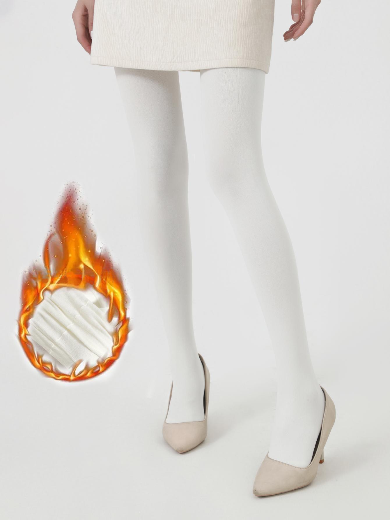 1 Paar Damen Warme Weiße Strumpfhosen Dehnbar Fleecegefüttert Weiße Strumpfhosen Strumpfhosen Strümpfe Damenstrumpfhosen L white