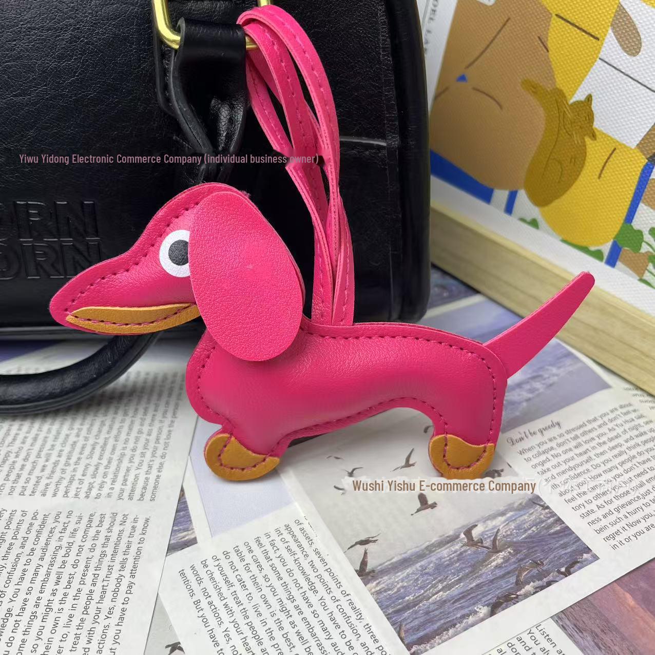 Dackel-Welpen-Schlüsselanhänger: Süßer Hundeanhänger für Taschen & Autos – Perfektes kreatives Geschenk rose rot