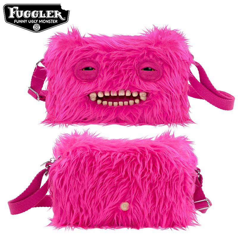 Fugglers Plüschtiere Umhängetasche Fuggler Mr Buttons Kreischer Schwarzes Monster Stofftier Plüsch Umhängetasche Geburtstagspuppe Geschenke pink