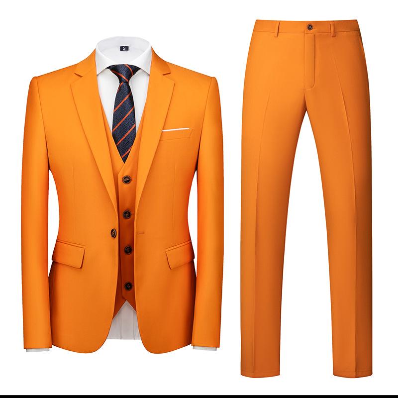 Formeller Anzug, 3-teiliges Set, Anzug für Herren, Business, Büro, Hochzeit, Party, Anzug, Blazer + Hose + Weste L orange