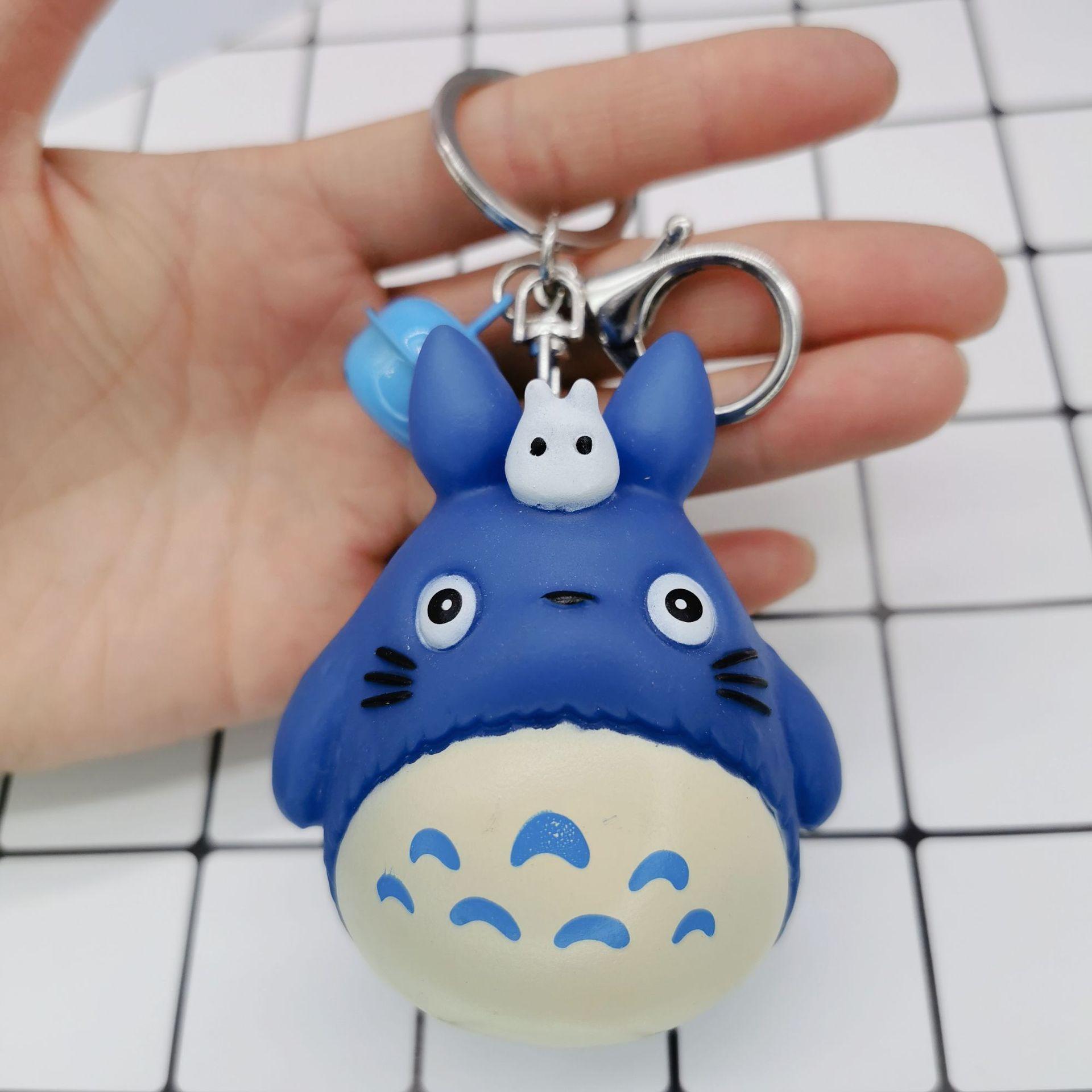 Niedlicher Totoro-Tier-Schlüsselanhänger, Pelz, für Männer oder Frauen, Schlüsselanhänger, Damenschmuck, Metall-Schlüsselanhänger, Autotasche, Anhänger blau