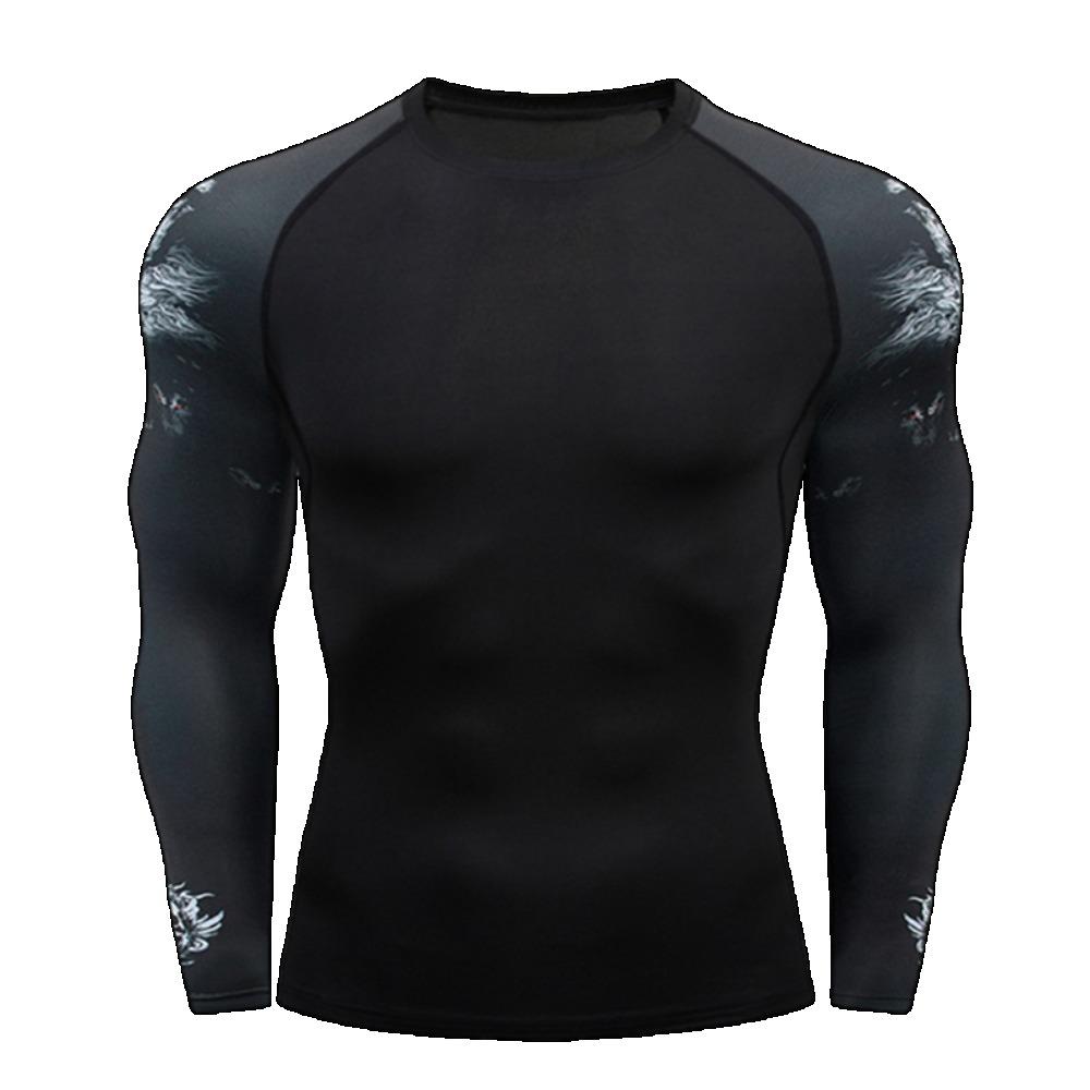 MMA T-Shirt Herren Rashguard Langarm Muay Thai T-Shirts Gi BJJ Jiu Jitsu MMA Kompressionsshirt Fitnessstudio Boxen Trikots 5XL black