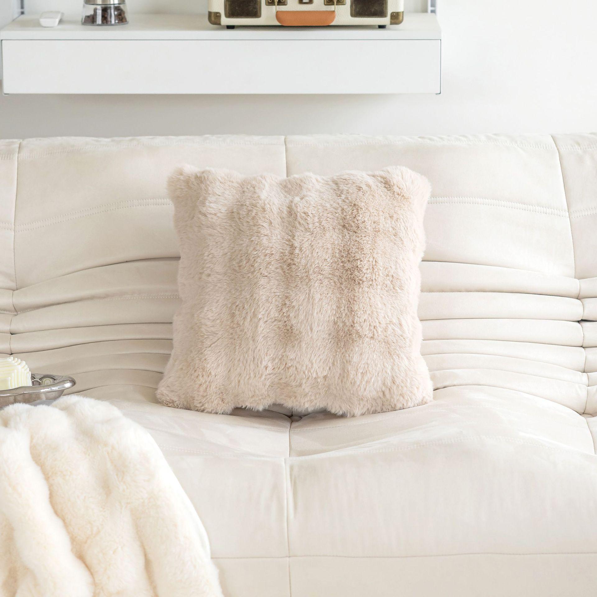 Plüsch-Kissen mit Kaninchenfell-Optik - Einfarbiges Fleece-Kissen für Sofa, Schlafzimmer oder Arbeitszimmer 30x50cm (Pillowcase only, no insert)