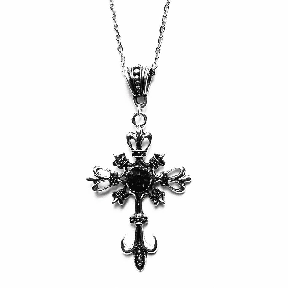Vintage Gothic Kreuz Halskette Legierung Halskette Glas Herz Anhänger Punk Stil Halskette 1