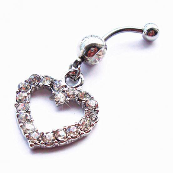 Damenmode Strass Herz Edelstahl Nabelring Bauchnabelpiercing weiß