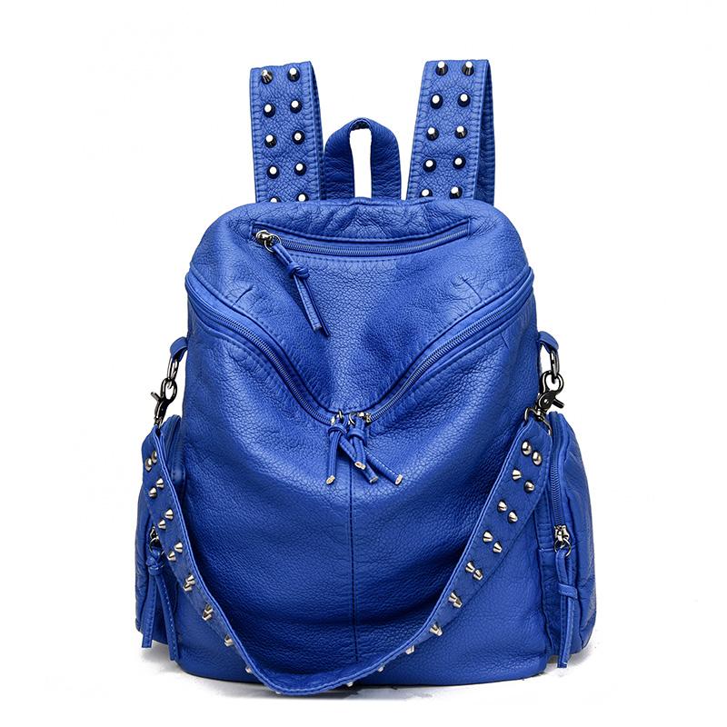 Weiche Leder Hohe Qualität Rucksäcke für Frauen 2023 Mode Luxus Weibliche Schulter Tasche Große Kapazität Schule Taschen Rucksack blau