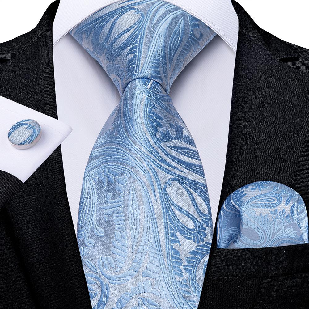 DiBanGu Klassische marineblaue Herren-Krawatte mit Paisley-Blumenmuster, Einstecktuch, Manschettenknöpfe, formelles Krawatten-Set, Krawatte, Geschenk für Männer 7490