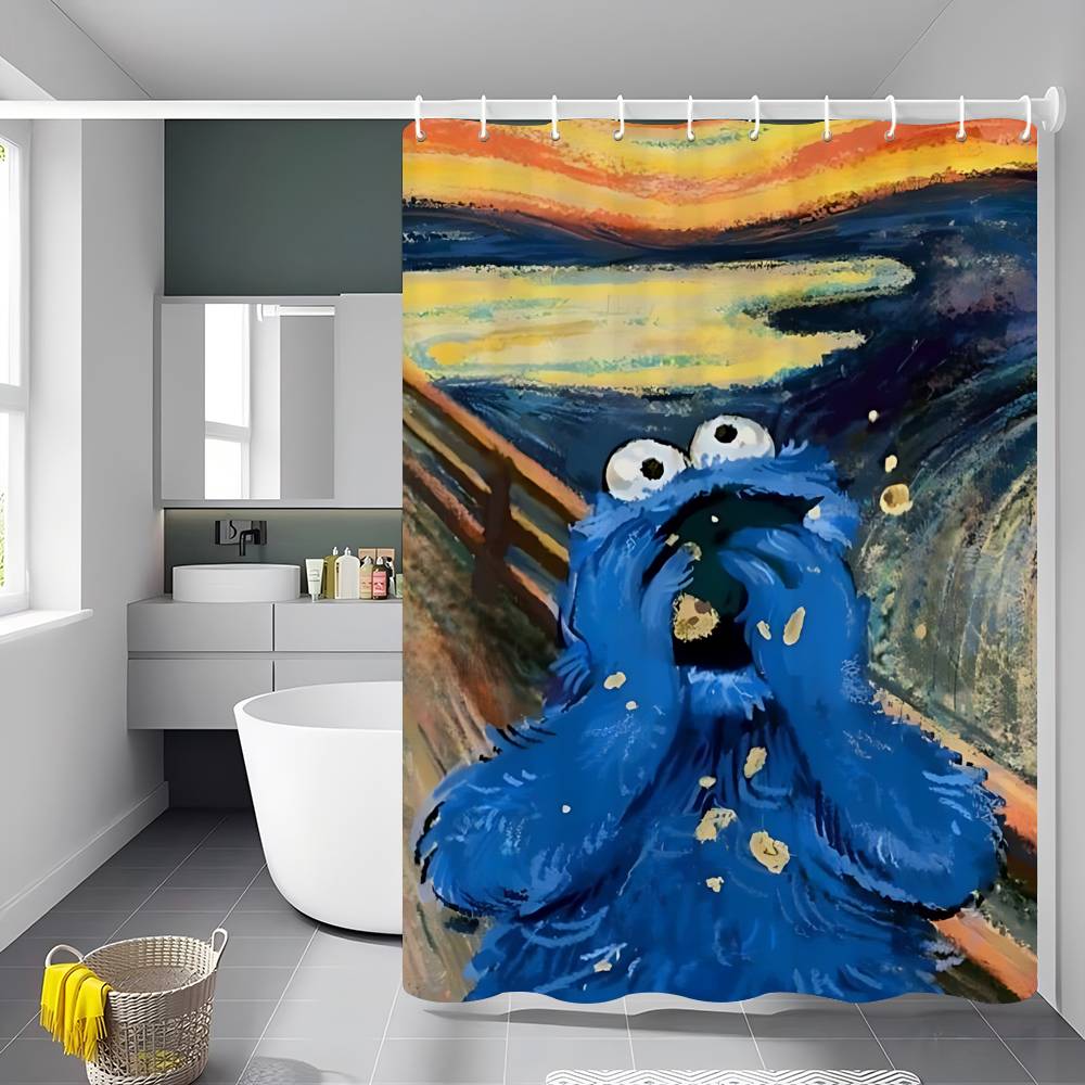 Klassisch TV S-Sesamstraße Badezimmer Duschvorhang Abschirmende Trennwand Duschvorhang Schnelltrocknend Abwischbar Leicht 90x180cm