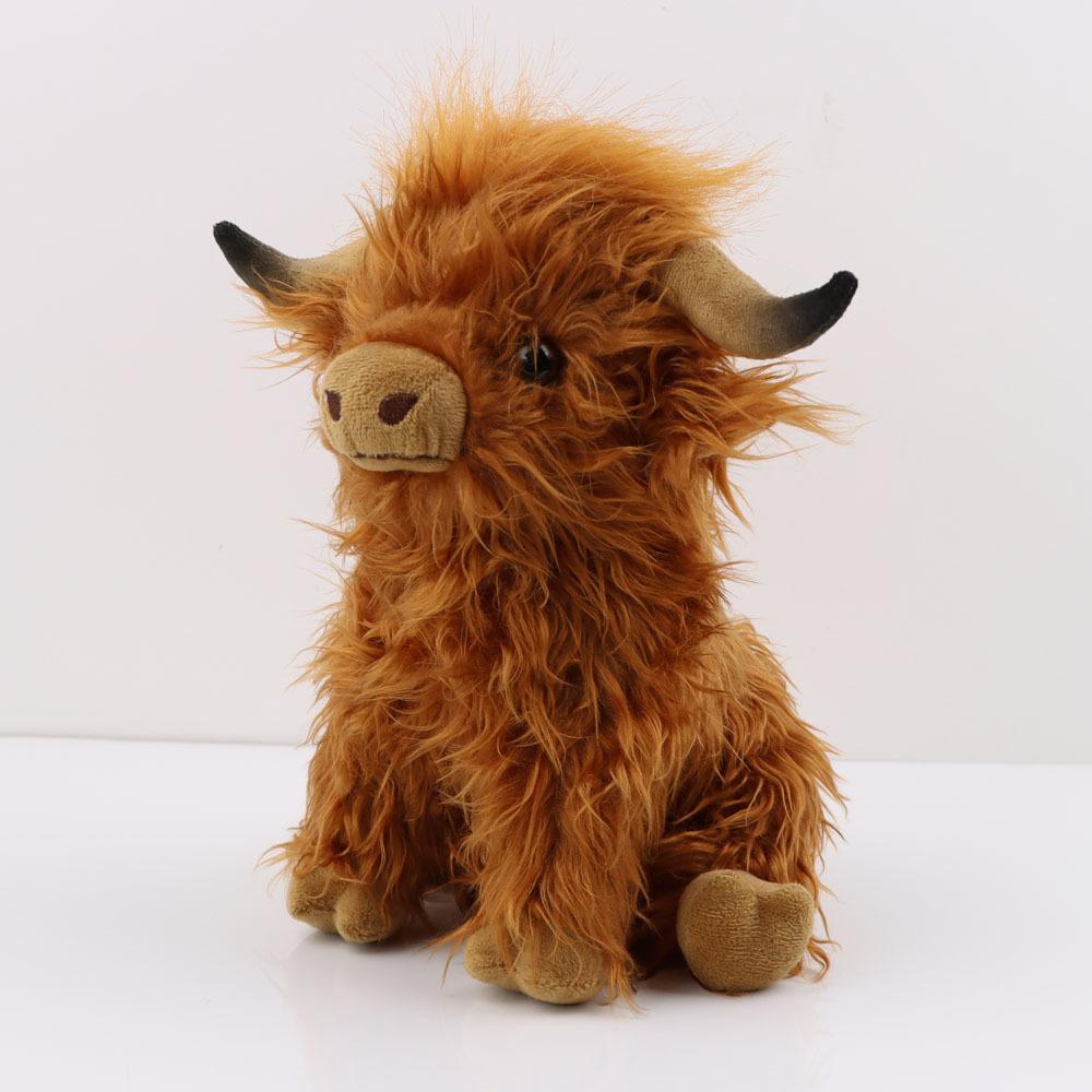 Schottisches Hochlandrind Plüschtier Simulation Shaggy Cow Doll Puppen 25cm（0.16kg） braun
