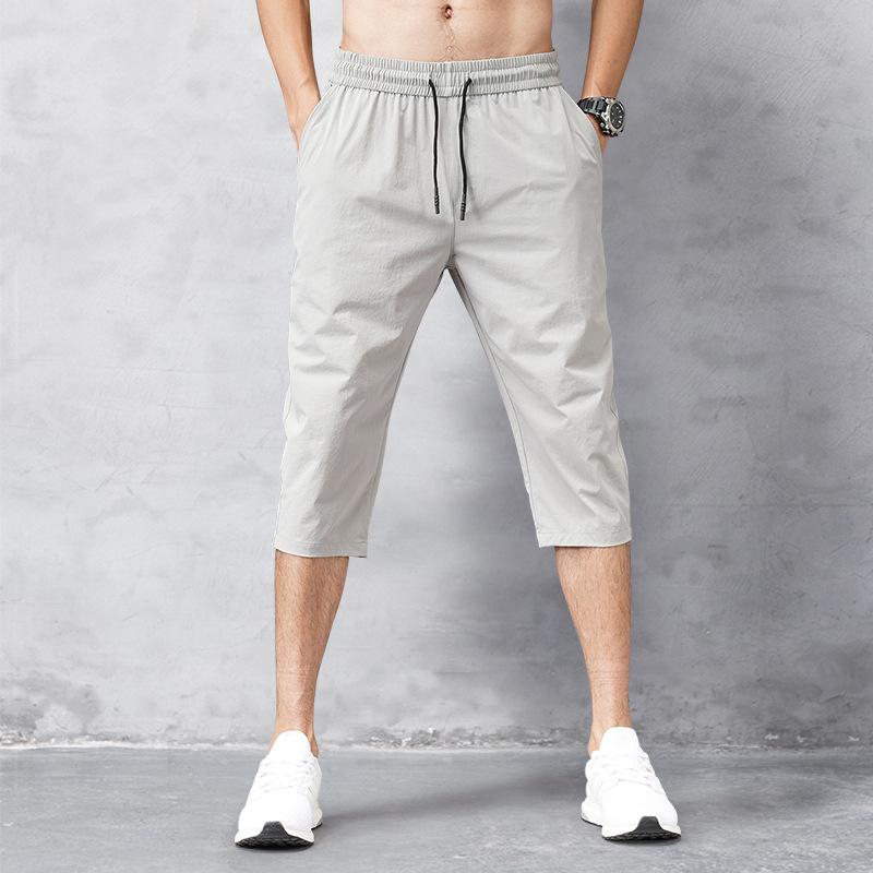 Herren Schnelltrocknende Strand Schwarz Herren Lange Shorts Herren Shorts Sommer Kniebundhosen Dünne Nylon 3/4 Länge Hosen XXXXL licht grau