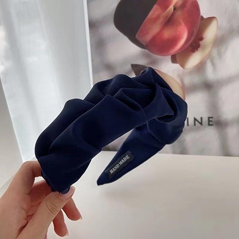 Mode Frauen Breite Lünette Haar Hoop Einfarbig Plissee Elastische Stirnband Haarband Haar Bands Kopfbedeckung Haar Zubehör navy blau