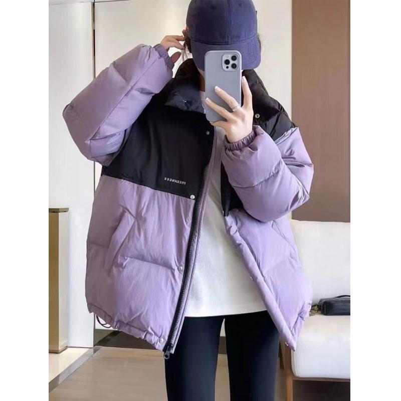 Damen Winter Übergröße Lockere Kurze Jacke Mantel Dicke Daunen Baumwolle Gefütterte Mantel Weibliche Plus Größe Casual Puffer Parkas Frauen XL violett