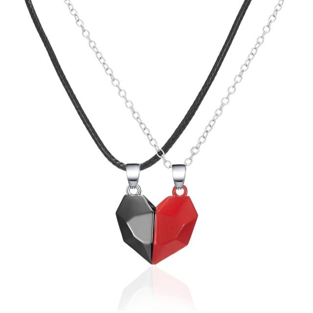 2 teile/los Magnetische Paar Halskette Freundschaft Herz Anhänger Abstand Faceted Charme Halskette Frauen Valentinstag Geschenk gray