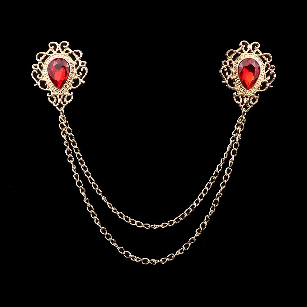 Mode Gentleman Quastenbrosche für Herren Anzug Hemdkragen Kristall Kreuzkette Anstecknadel Strass Retro Hochzeitsaccessoires brown