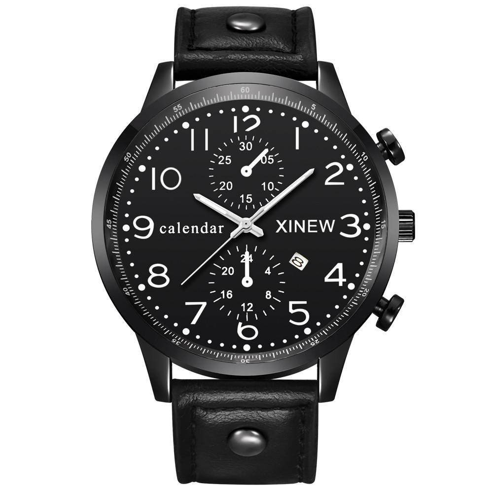 Marke Uhren Herren Lederband Datum Sport Army Armbanduhr schwarz