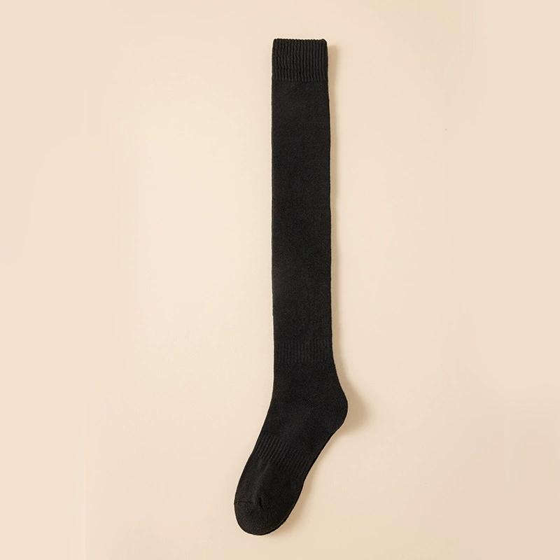 Winter Warme Lange Socken Rohr Dicke Hohe Rohr Über Knie Knie-Länge Strumpfwaren Socken Terry Einfarbig Frauen Verdicken wade Socken 1 pair schwarz