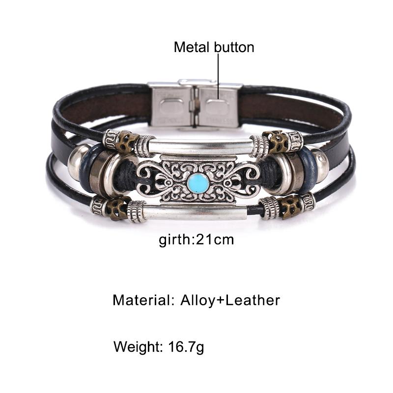 Vintage Farbe Leder Herrenmode Muster Türkis Armband Gewebtes Armband 1