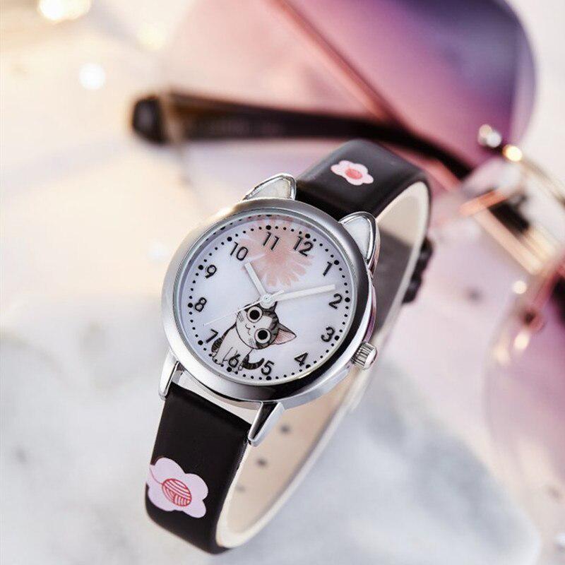Heiße NEUE Kommen Nette Käse Katze Muster Kinder Uhr Quarz Analog Kind Uhren Für Jungen Mädchen Student Uhr Geschenk feminino schwarz