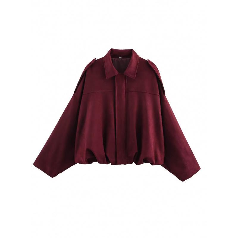 Damen Kurze Pilotenjacke Frühling/Herbst/Winter Jacke Locker Langarm Reißverschluss Retro Jacke Damen Neue Jacke S bordeaux