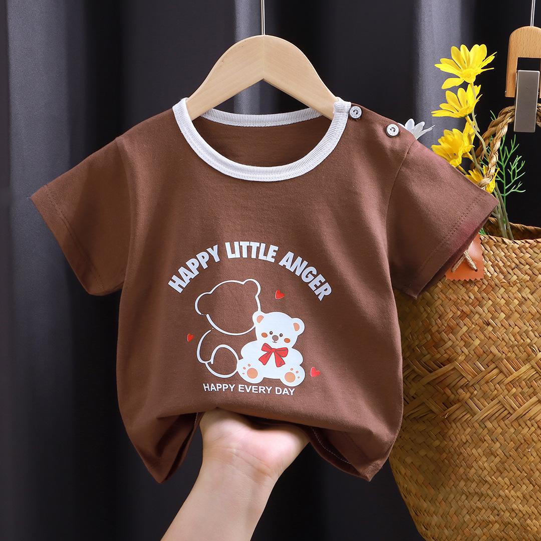 Kinder süße Baumwolle Kurzarm T-Shirt Tops Kinder Kleidung Baby Kleidung Cartoon Pullover 90cm braun
