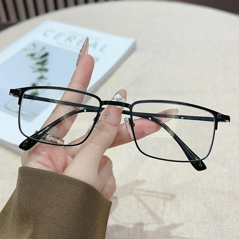 Herren Business Klassische Quadratische Kurzsichtigkeitsbrille Vintage Metallrahmen Blaulichtschutz Brillen Herren Grad Minus Sehbrille -3.5 schwarz