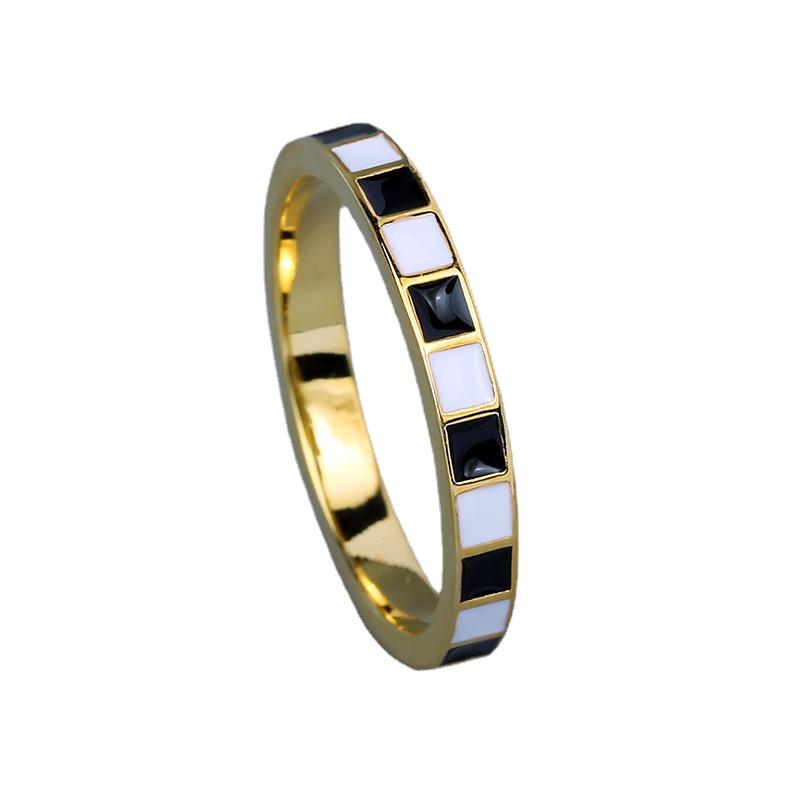 Klassischer Ring für Frauen, schwarz-weißer Ring, modischer Schachbrett-Ring, Schwarzgold, Schmuck, Party, Ehering, Verlobungsring 7 schwarz