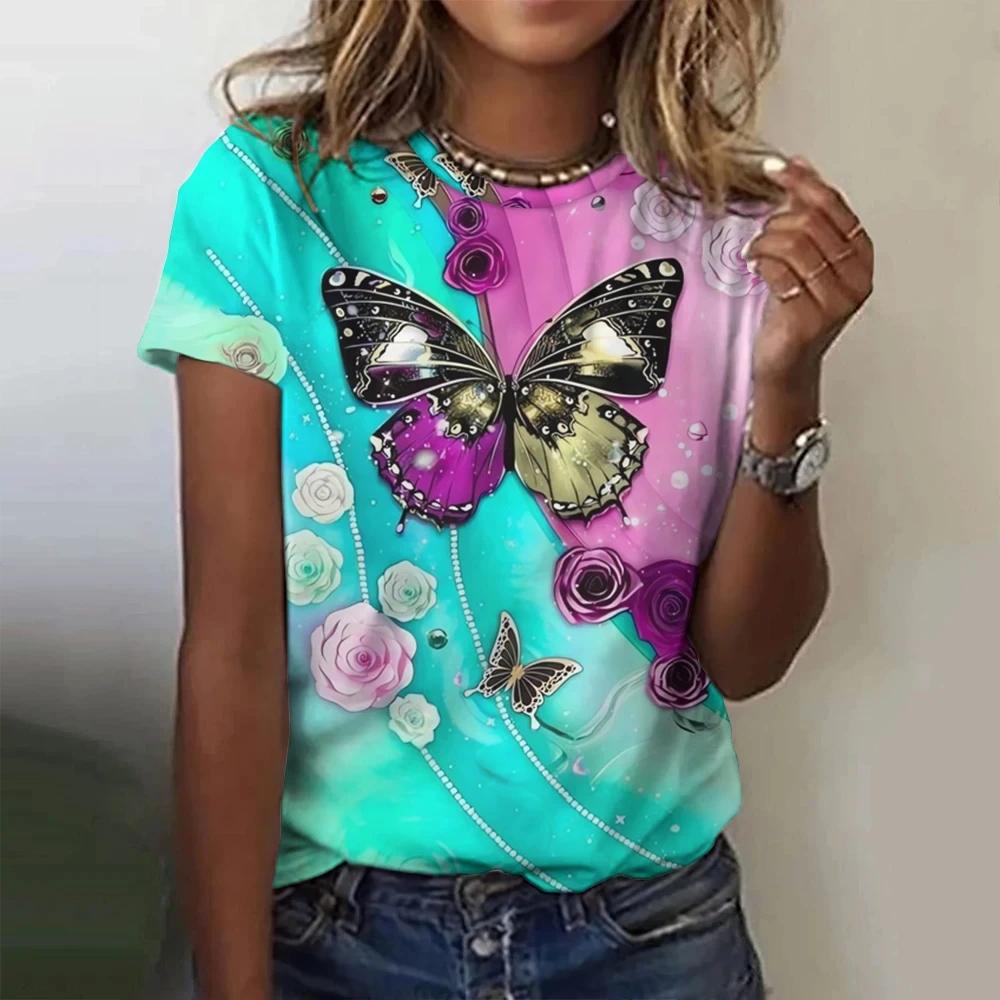 5 bis 14 Jahre Mädchen Kleidung Lila und Blau Schmetterlingsdruck Schwarzes T-Shirt Kinderbekleidung Kinder Sommer Kurzarm Kinder Top 160