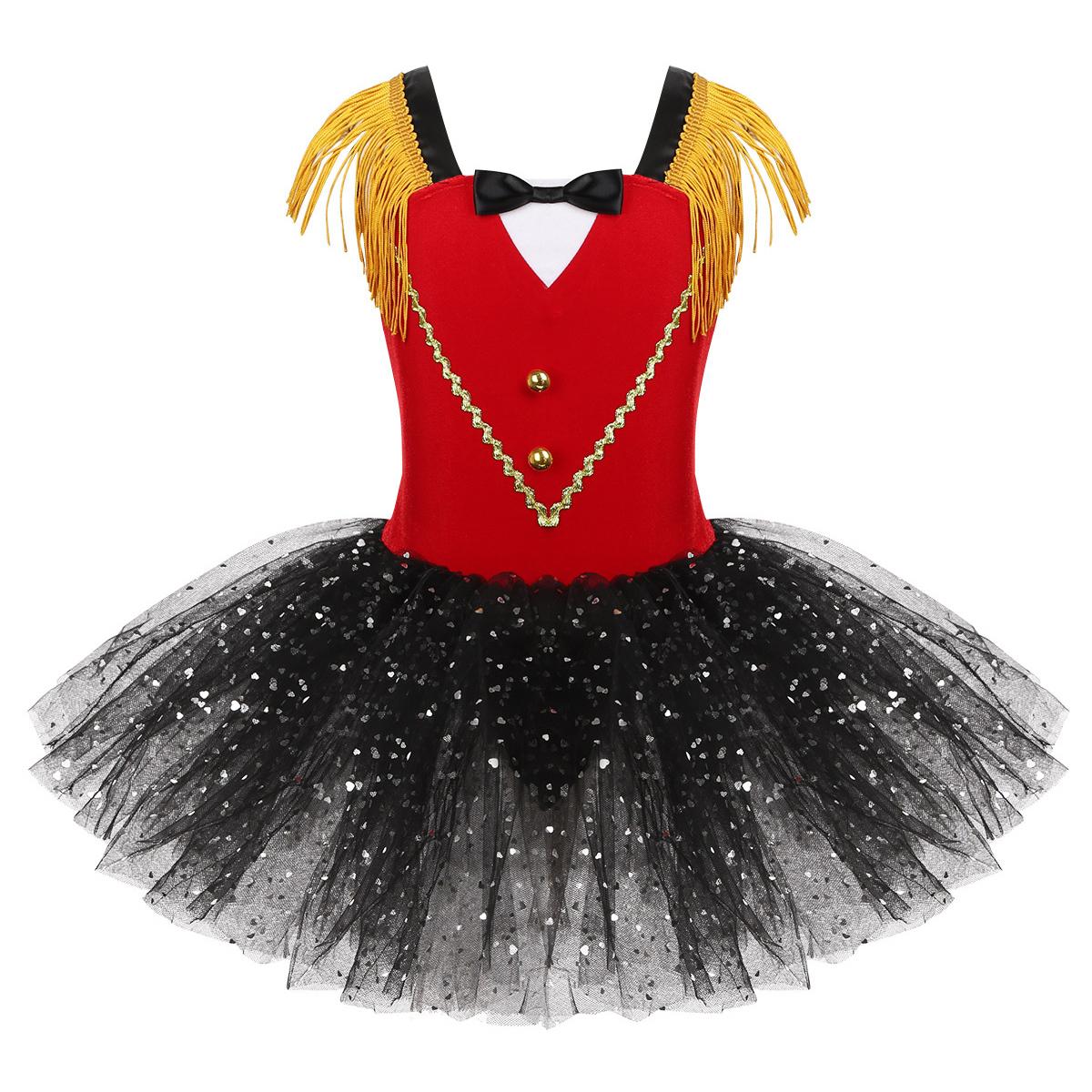 Kinder Mädchen Halloween Zirkusdirektor Kostüm Netz Tüll Strampler Kleid Tanz Cosplay Kostüm 15-16 Years rot