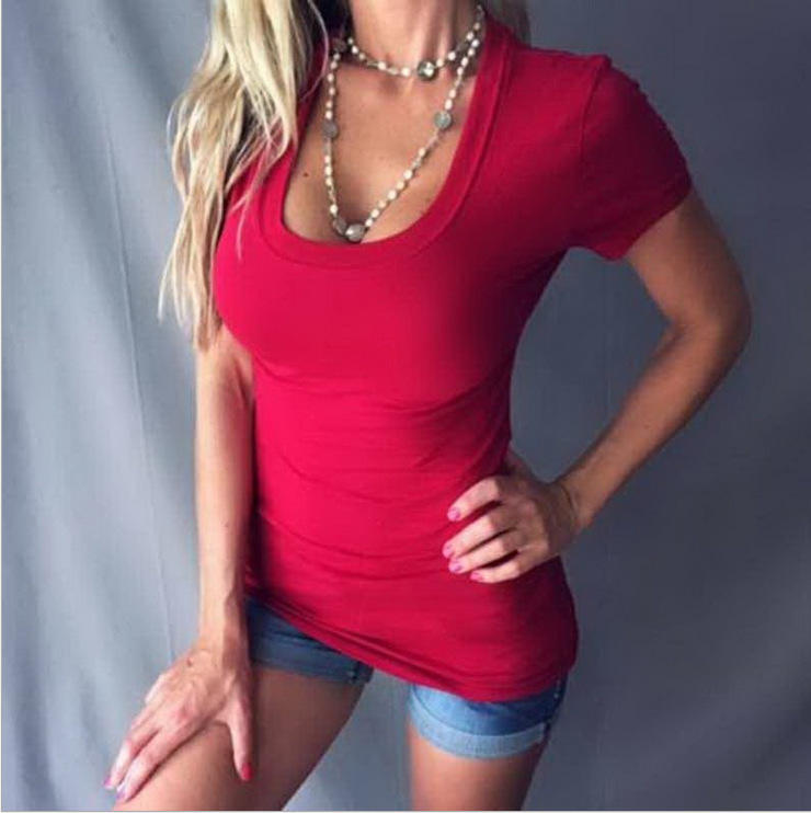 Sommer Frauen Mode T Oansatz Baumwolle T Shirts Plus Größe Kurzarm Shirts Reine Farbe Damen Damen Kleidung L wein rot