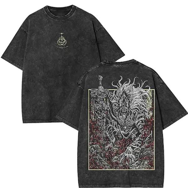 Maliketh Schwarzes Schwert T-Shirt – Elden Ring Gewaschenes Tee Dark Fantasy Gamer Merch XL