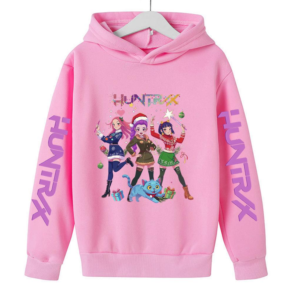 Weihnachts KPop Dämonenjäger Kapuzenpullover Mädchen Rumi Kapuzenpullover Lässig Langarm Kinderbekleidung Kapuzenpullover 110 rosa