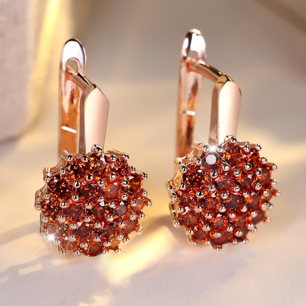 Luxus Rose Gold Farbe Shiny Blau Zirkon Blume Baumeln Ohrringe für Frauen Hochzeit Partei Schmuck rot/rose gold