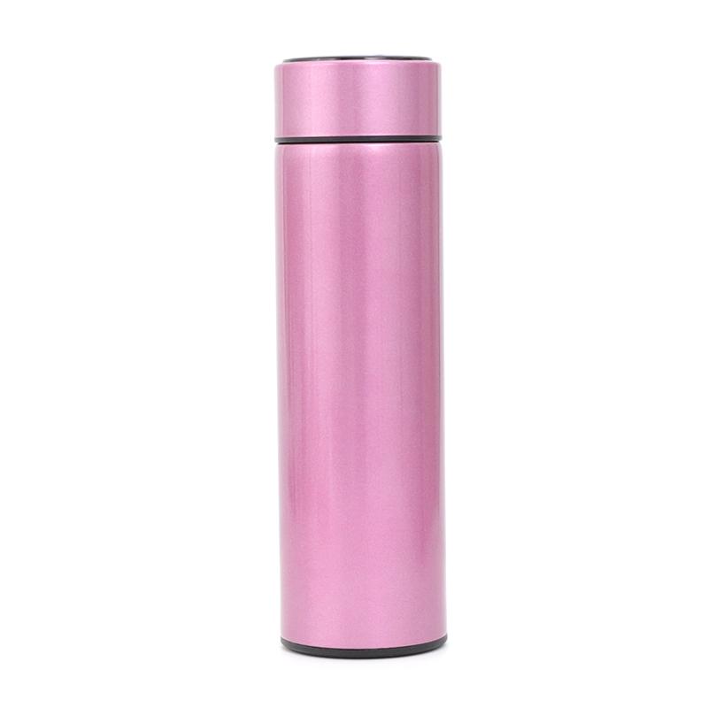 Intelligente Wasserflasche aus Edelstahl, auslaufsicher, doppelwandig, hält Getränke heiß und kalt, LCD-Temperaturanzeige 450ml rosa