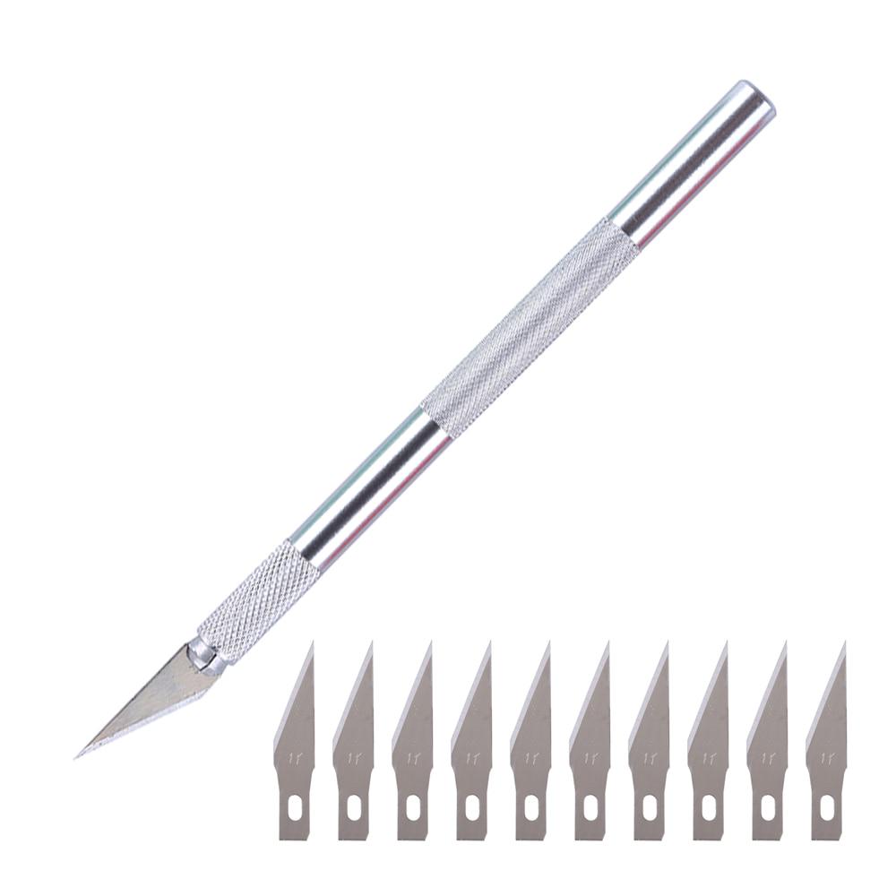 12 teile/los Holz Papier Cutter Stift Messer Skalpell Stahl Klingen Gravur Messer für Handwerk Kunst Zeichnung silber