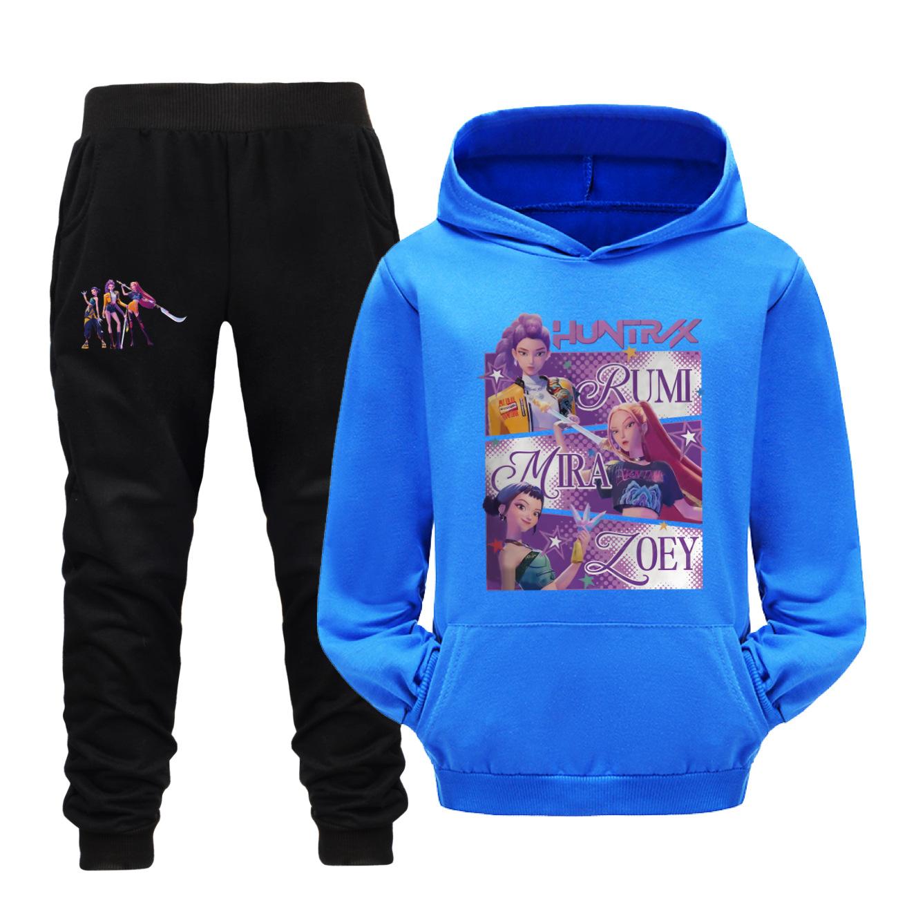 Kpop Dämonenjäger Kinder Trainingsanzug Cartoon Herbst Mode Jungen Kapuzenpullover Mit Tasche+Hosen Set Mädchen Trainingsanzug Kinder 150