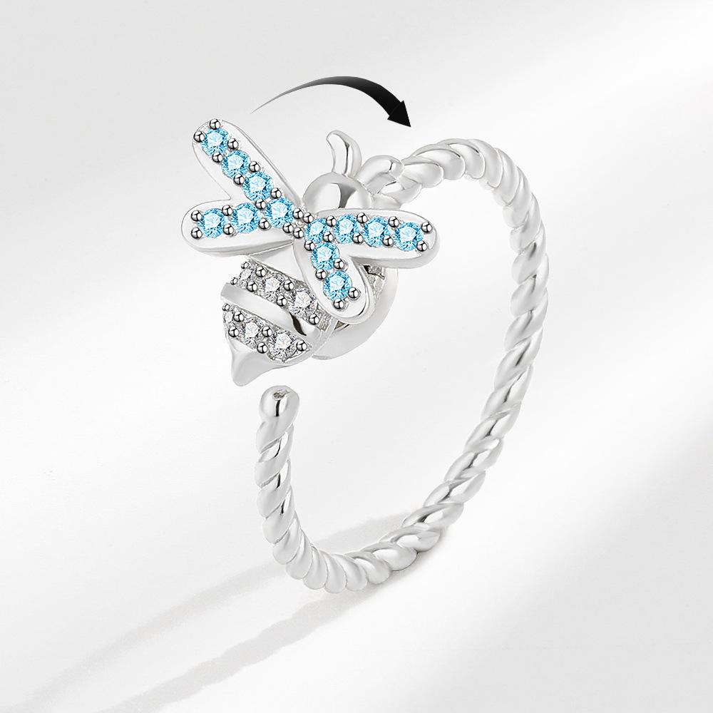 Süßer Schmetterling Tier Fidget Spinner Ring Für Frauen Funkelnde Strasssteine Anti-Stress Angstlinderung Drehbarer Ring Anillos resizable gray