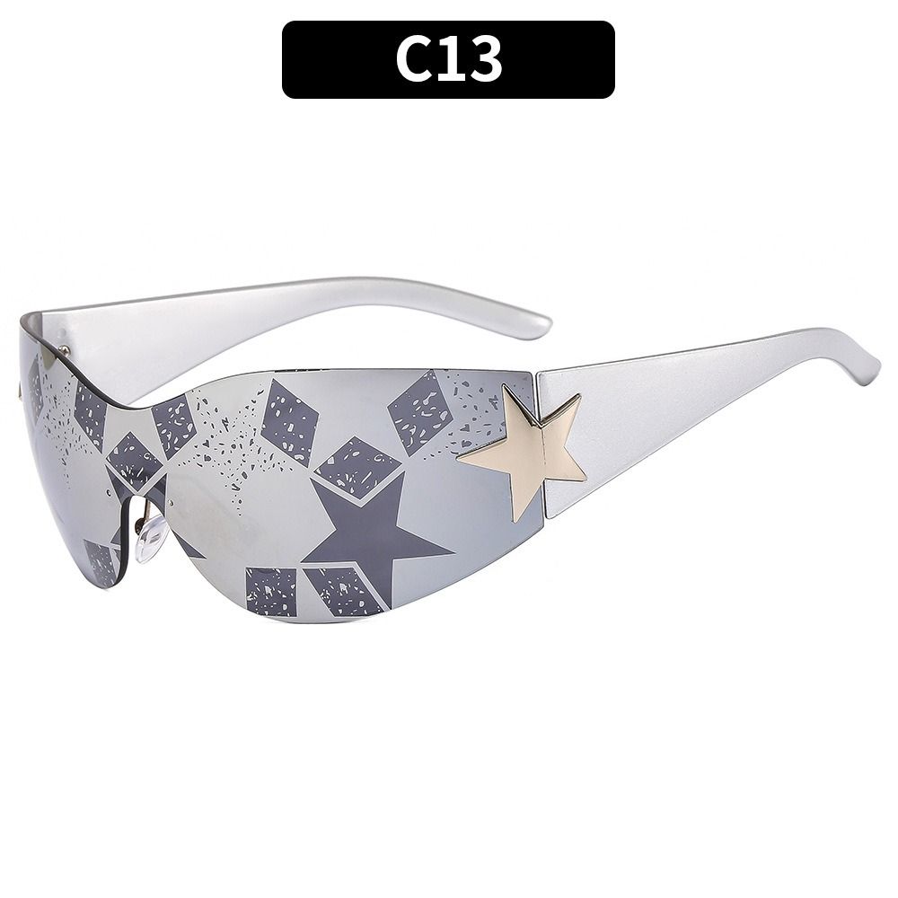 Futuristische Trendige Übergroße Y2K Sonnenbrille Damen Herren Randlose Wrap-Around Sonnenbrille Einteilige Shades Mode Hip Hop Sonnenbrille