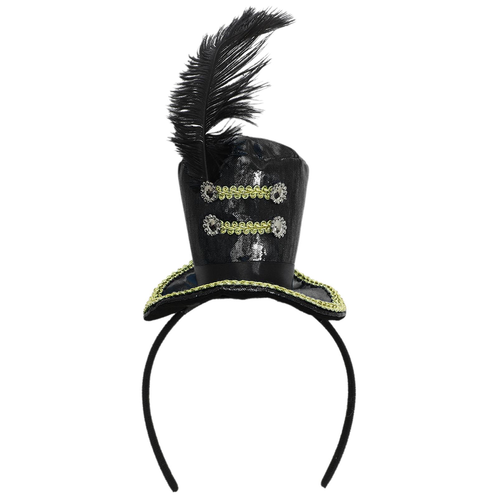 Fascinators Stirnband Mini Zylinder Zirkusdirektor Kleiner Haarreif Halloween Karneval Kostüm Accessoire Löwendompteur Kopfschmuck One Size schwarz