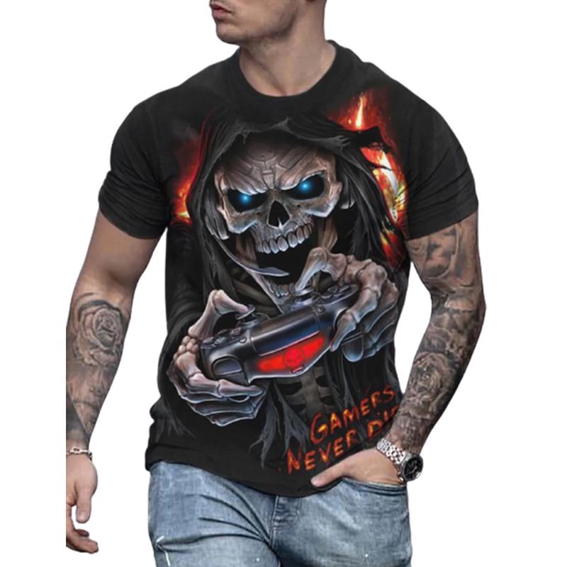 Neue Sommer Herrenmode T-shirt Persönlichkeit Goldenen Schädel Gedruckt männer T-shirt Top 8XL rot