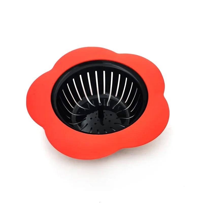 Blumenförmiges Silikon TPR Küchenspüle Sieb Badezimmer Duschablauf Spüle Abflüsse Abdeckung Spüle Sieb Kanalisation Haarfilter 1 STK rot