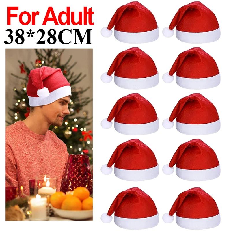 10/Stk. Kinder Erwachsene Weihnachtsmützen Damen Herren Rote Weihnachtsmann Weihnachtsmützen Fröhliche Weihnachten Mützen Neujahrsparty Deko Navidad Zubehör adult,5pcs