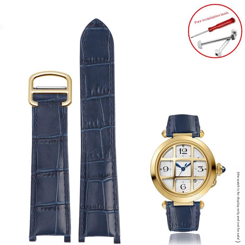 Echtes Leder Armband 21x15mm 20x12mm 18x10mm Für Cartier PASHA Uhren W31074M7 WSPA0012 WJ120251 Band Herren Damen Armband 20x12mm blue