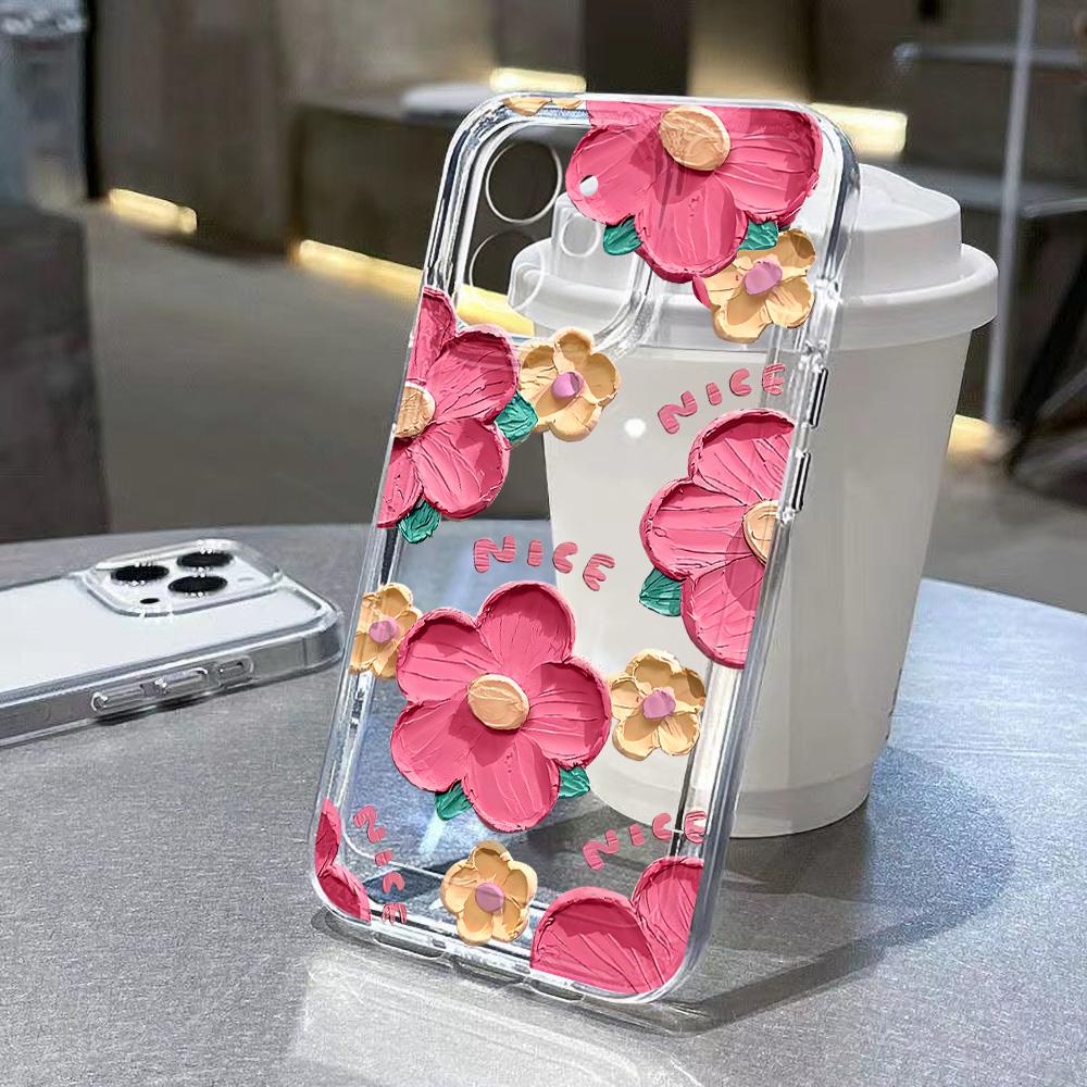 Blumen Handyhülle für iPhone 15 Pro Hülle iPhone 13 11 12 14 Pro Max XR X XS 7 8 Plus SE Luxus Stoßfeste TPU Silikonhülle For iPhone 13 Pro pink