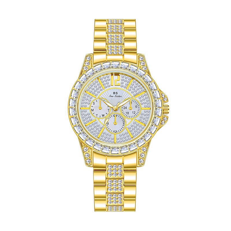 BEE SISTER BS Damenuhren Quarz Diamant Luxusuhr Mode Top-Marken-Armbanduhr Modeuhr Damen Kristallschmuck Roségolduhr 2022 With box gold