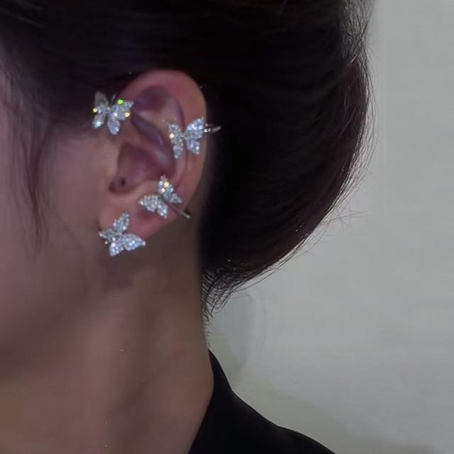 1 Stück koreanische Mode Strass Schmetterling Ohrclips ohne Piercing für Frauen Mädchen funkelnde Zirkon Ohrstulpe Clip Ohrringe Hochzeit Schmuck Geschenke