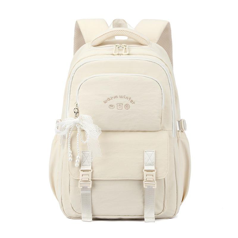 Campus Süße Schleife Mädchen Schultaschen Mittelschule Mittelschule Schüler Rucksack Einfache Einfarbige Große Kapazität Mädchen Teenager Mädchen Buch Tasche beige