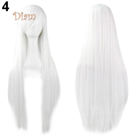 Fetong Mode Mädchen Frauen Lange Cosplay Schräge Pony Gerade Volle Perücken Haarverlängerung weiß