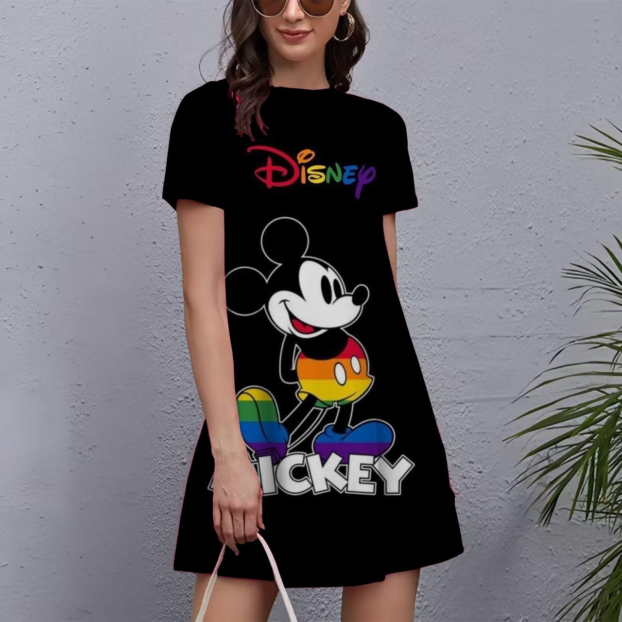 Damenkleider Mickey Maus Print Elegant & Schön Midi-Kleider Große Größen Damen Sommer Einteiler 7XL brown